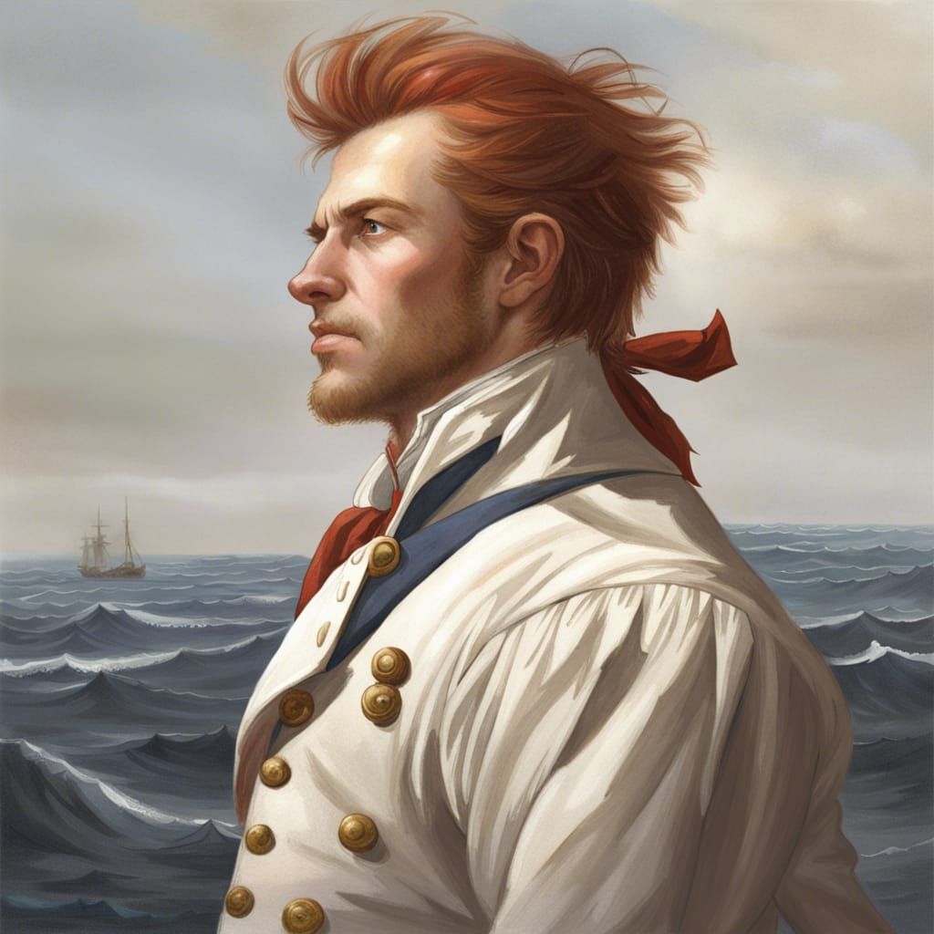 Auburn Haired Man in Sailor Uniform, 8k Portrait