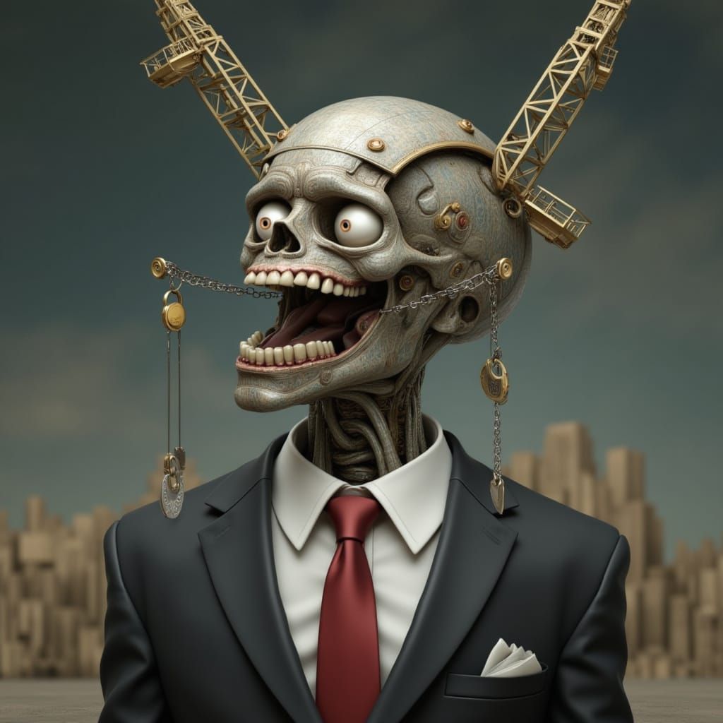 Zombie Engineer: Surreal Photo With Golden Cranes