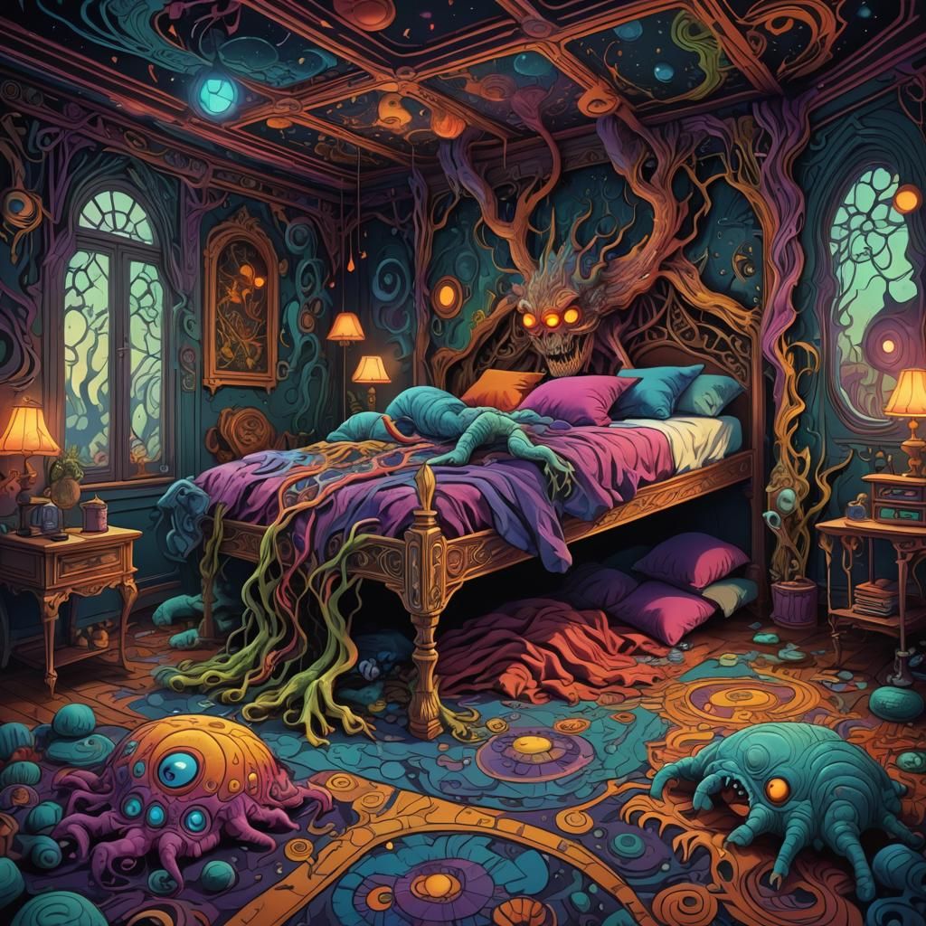 Psychedelic Art Nouveau Monster Under Bed