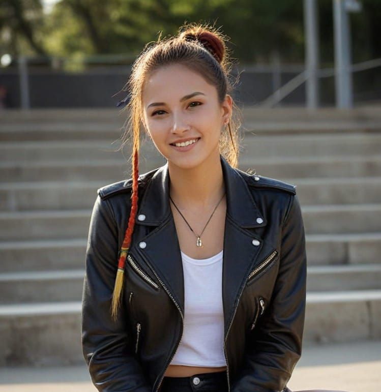 Vibrant Mongolian Girl Embodies Confidence at Skateboard Par...