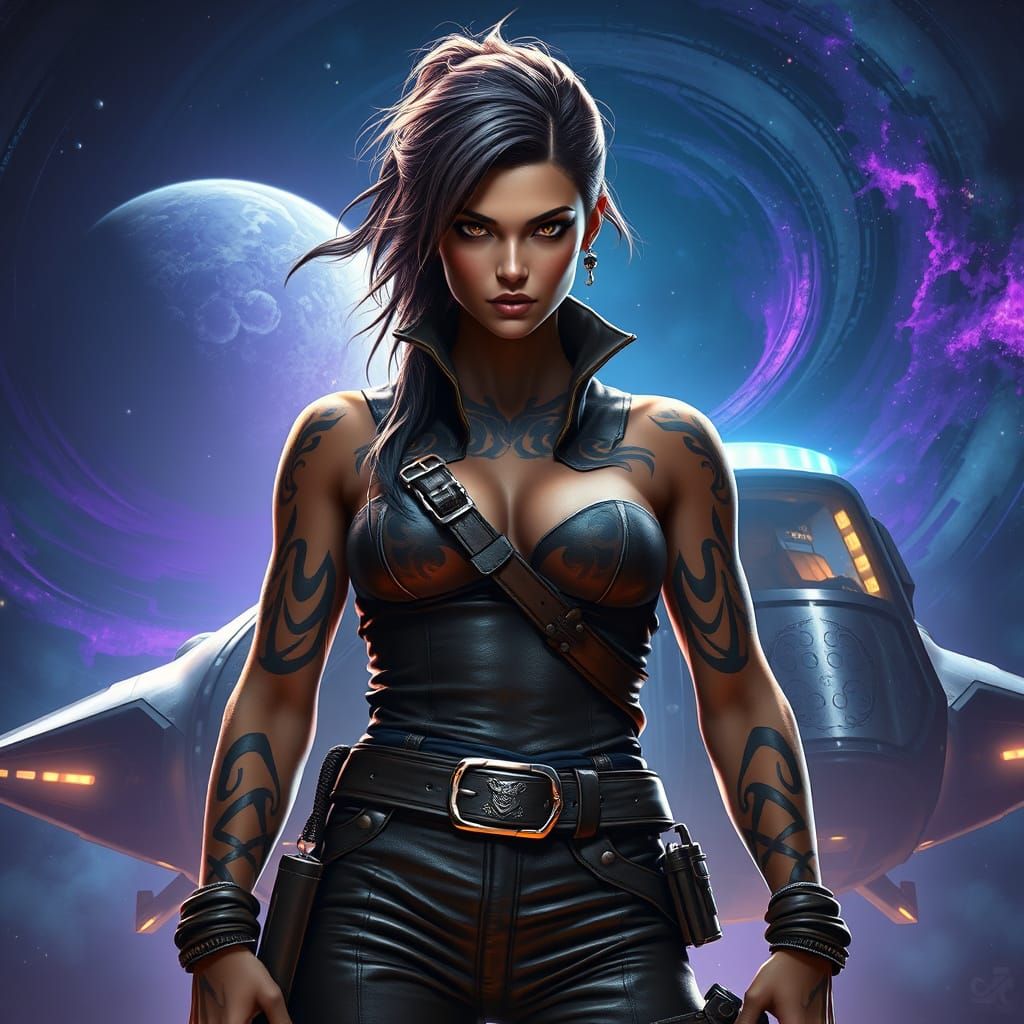 Space Pirate Captain in a Fantastical Nebula Landscape