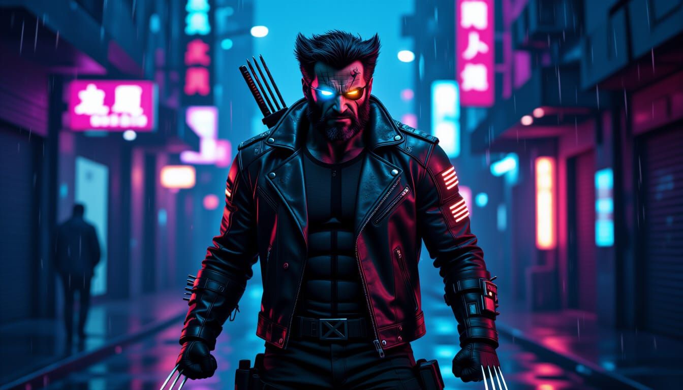 Cyberpunk Wolverine with Glowing Claws