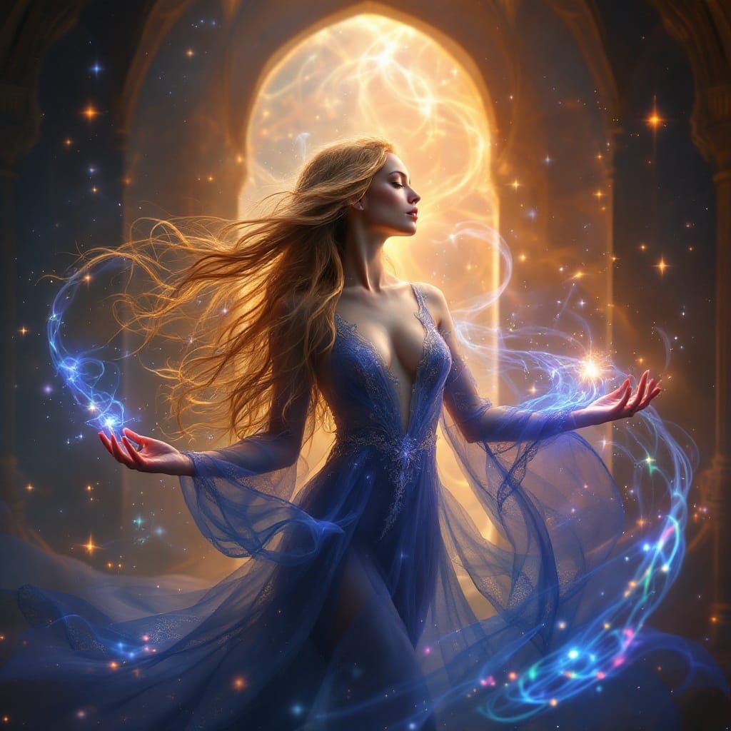 Ethereal Woman Embodies Spiritual Strength in Celestial Danc...