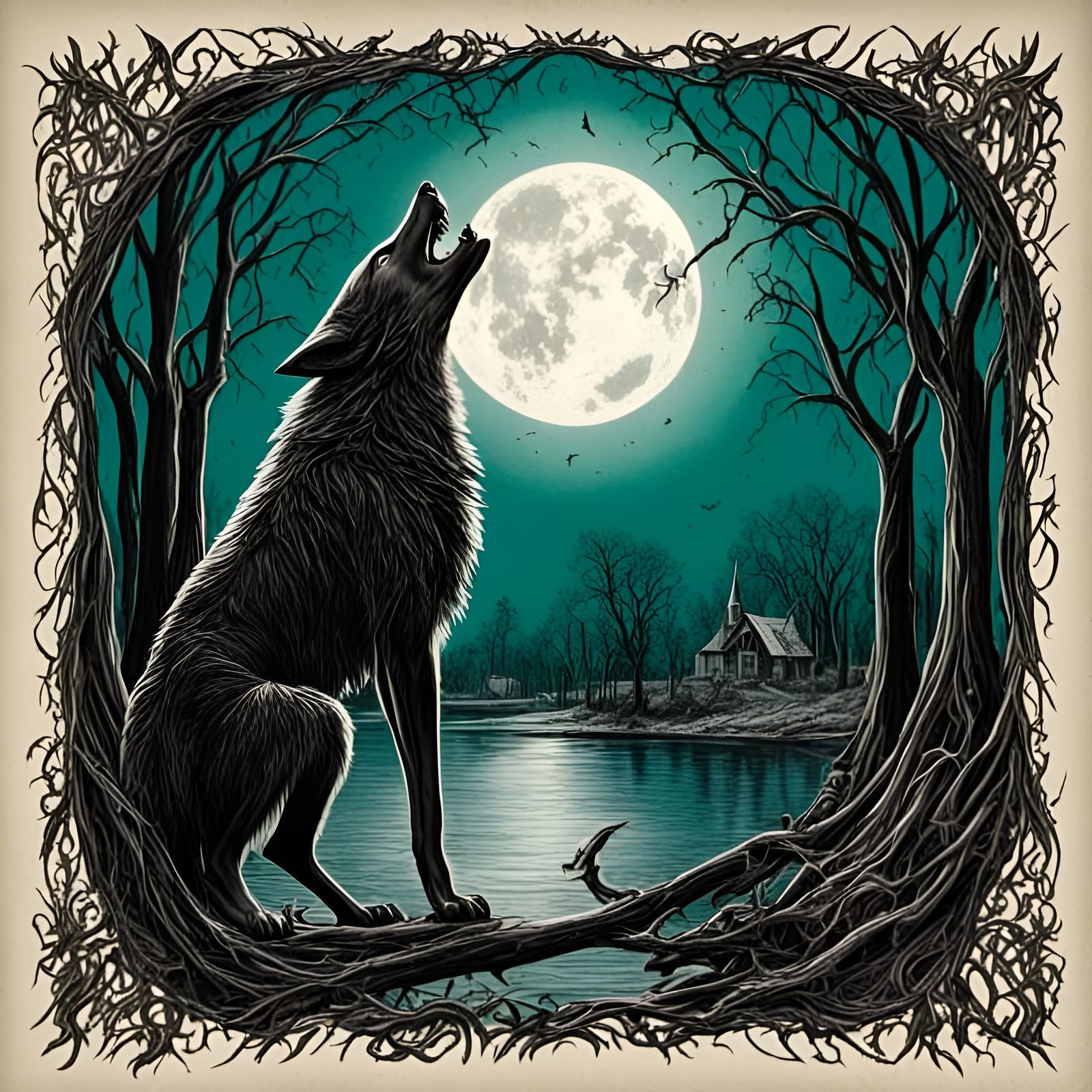Werewolf Howling in Bayou: Cel Shaded Illustration
