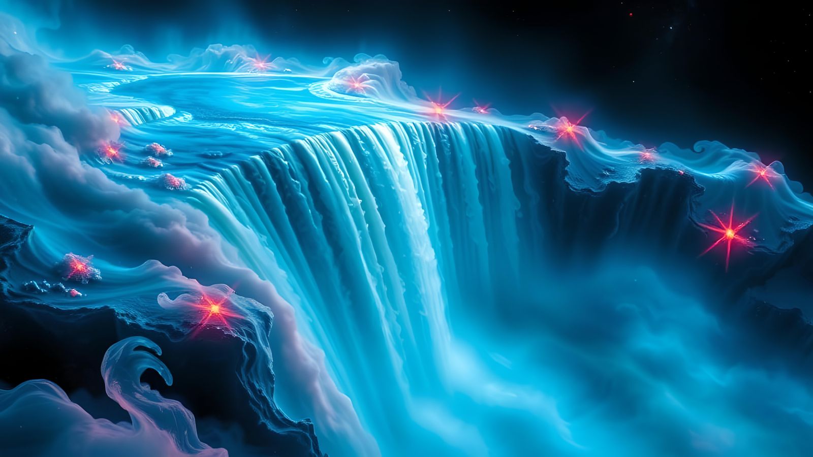 Neon Nebula Waterfall at the Edge of Space