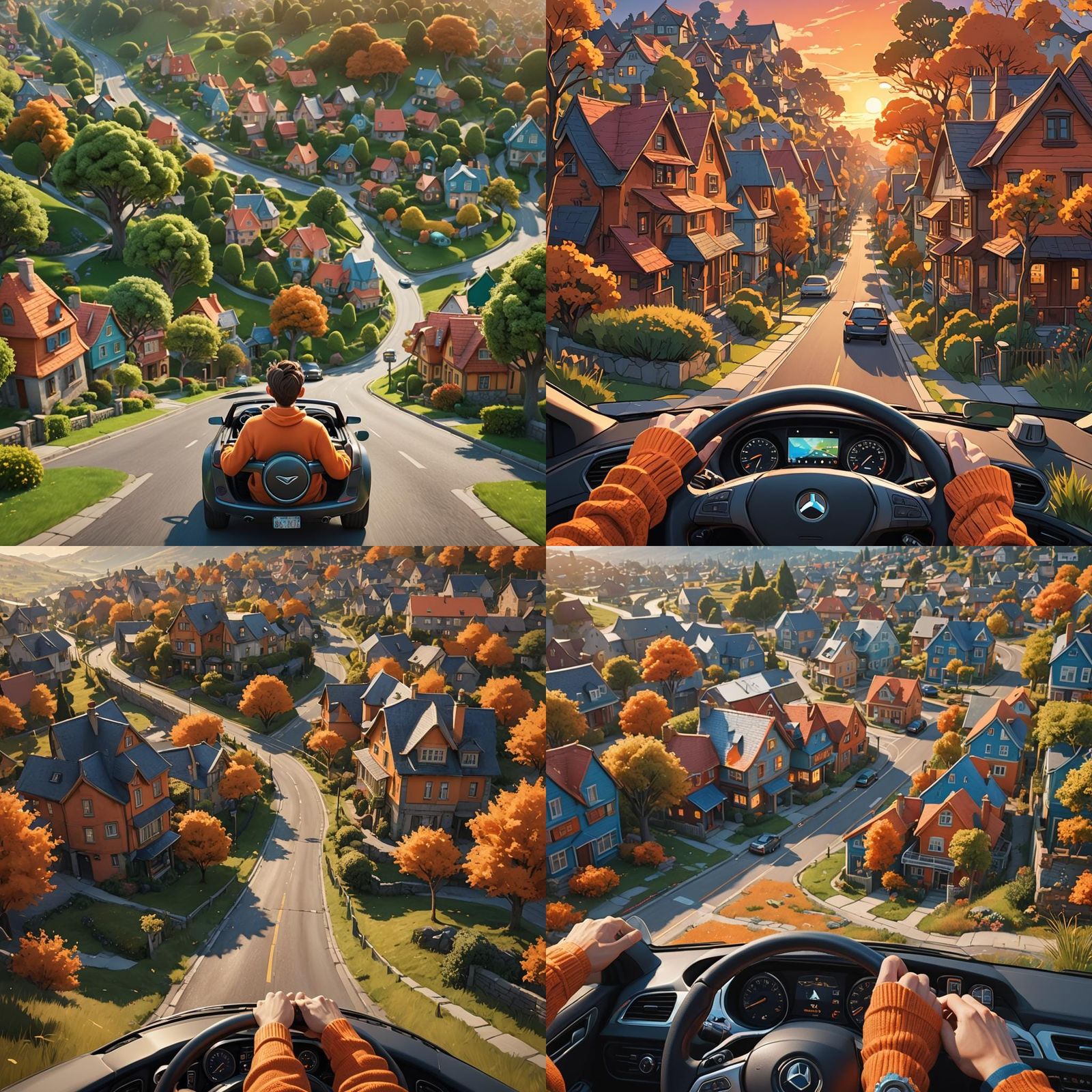 Cartoon Animation of First-Person Car Driving View