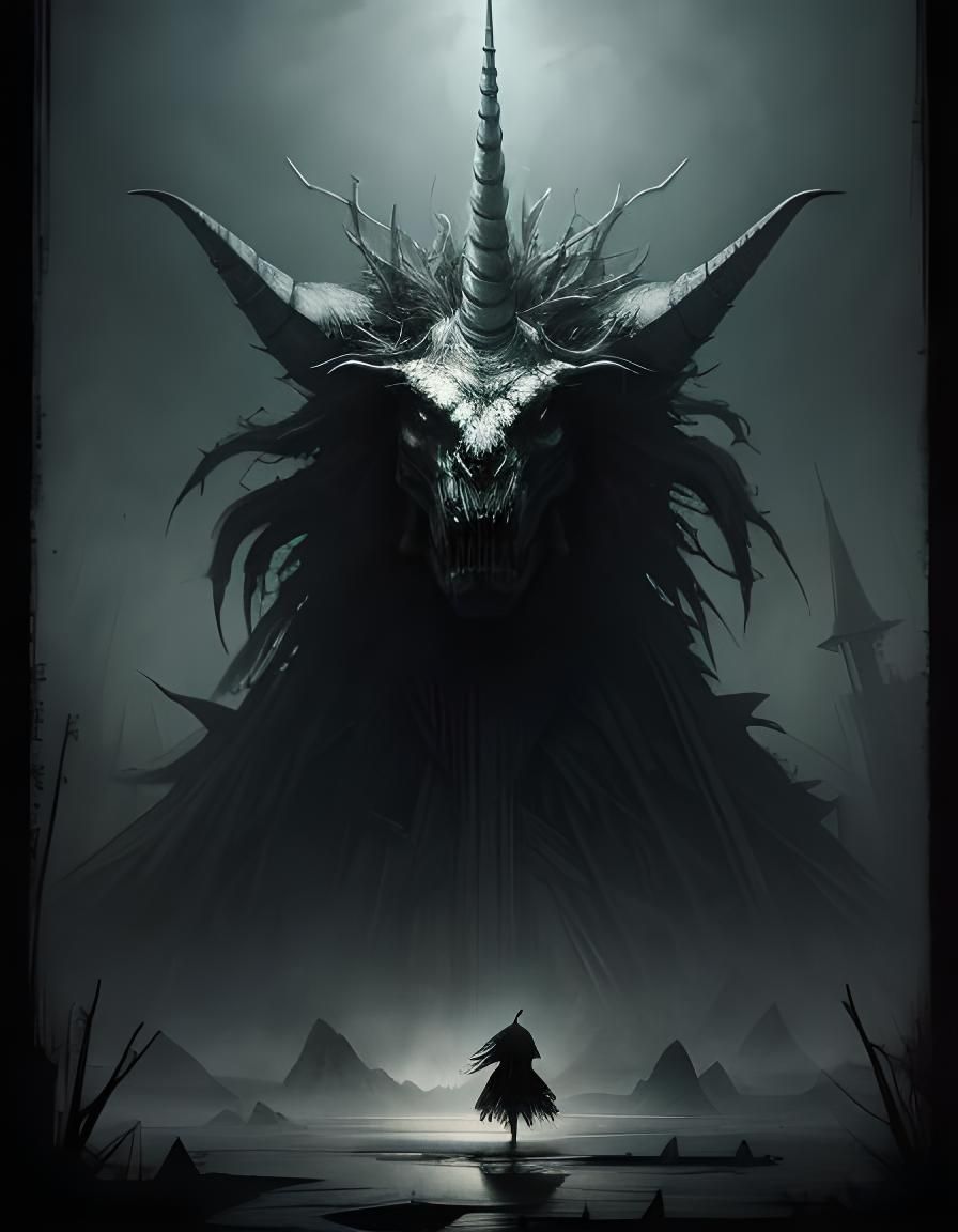 Unicorn in Silent Hill Horror Landscape