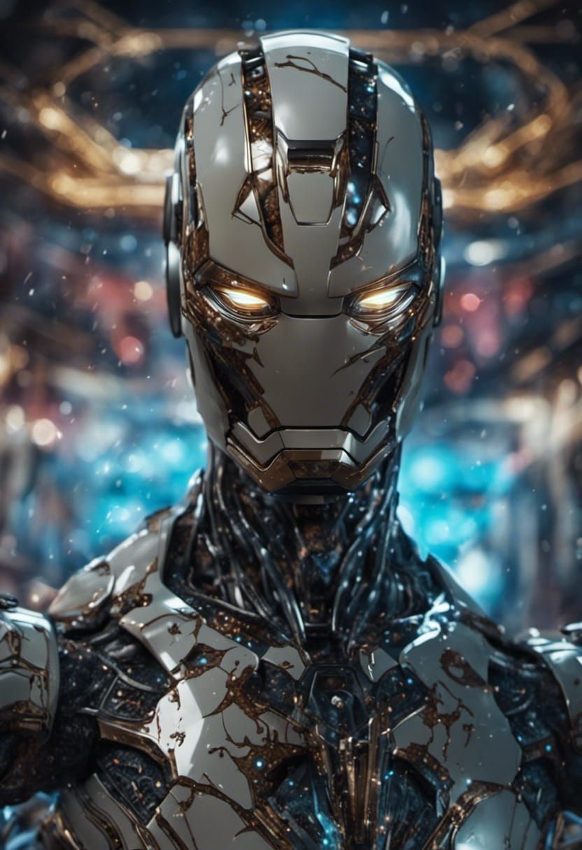 Filigree White Iron Man in Hyperrealistic Style