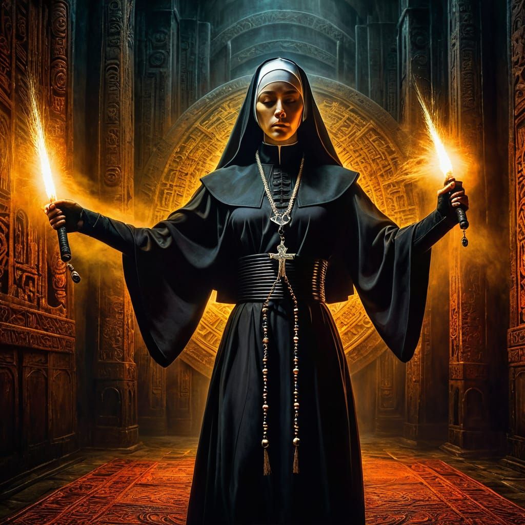 Catholic Nun Wields Nunchaku in a Haunting Dojo Scene