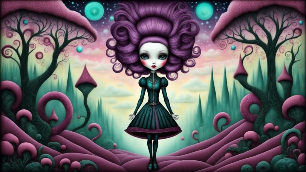 Gothic Woman with Purple Gold Hair in Surreal Style