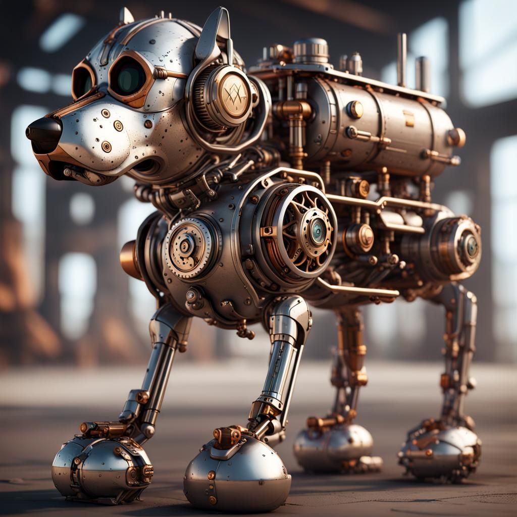 Steampunk Dog with Intricate Mechanical Details