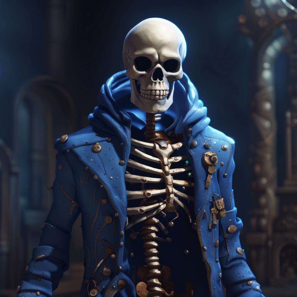 Skeleton with Blue Jacket: Digital Art Concept