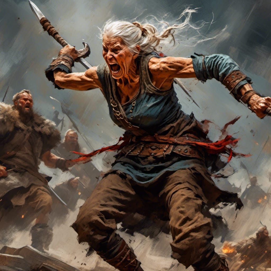 Viking Octogenarian in Dynamic Action Pose