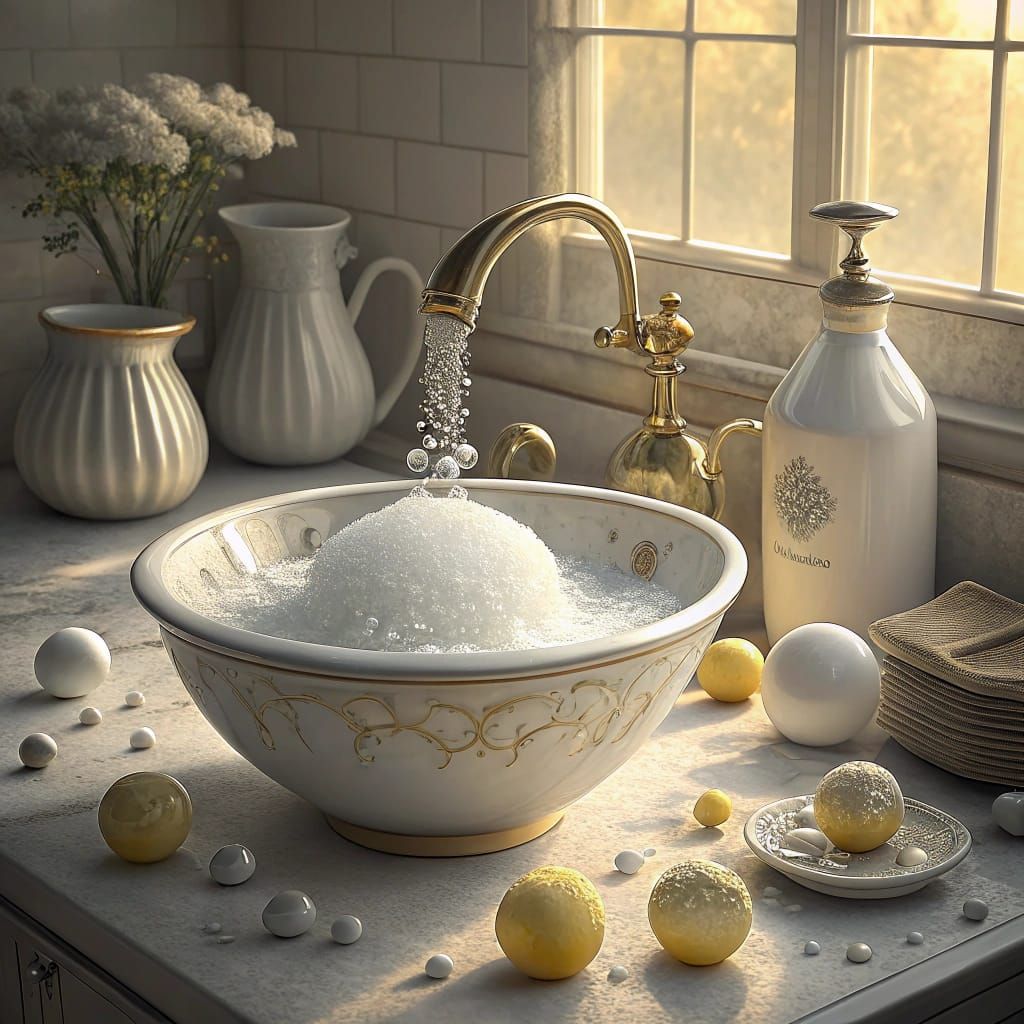 Elegant Porcelain Sink in Soft Golden Light