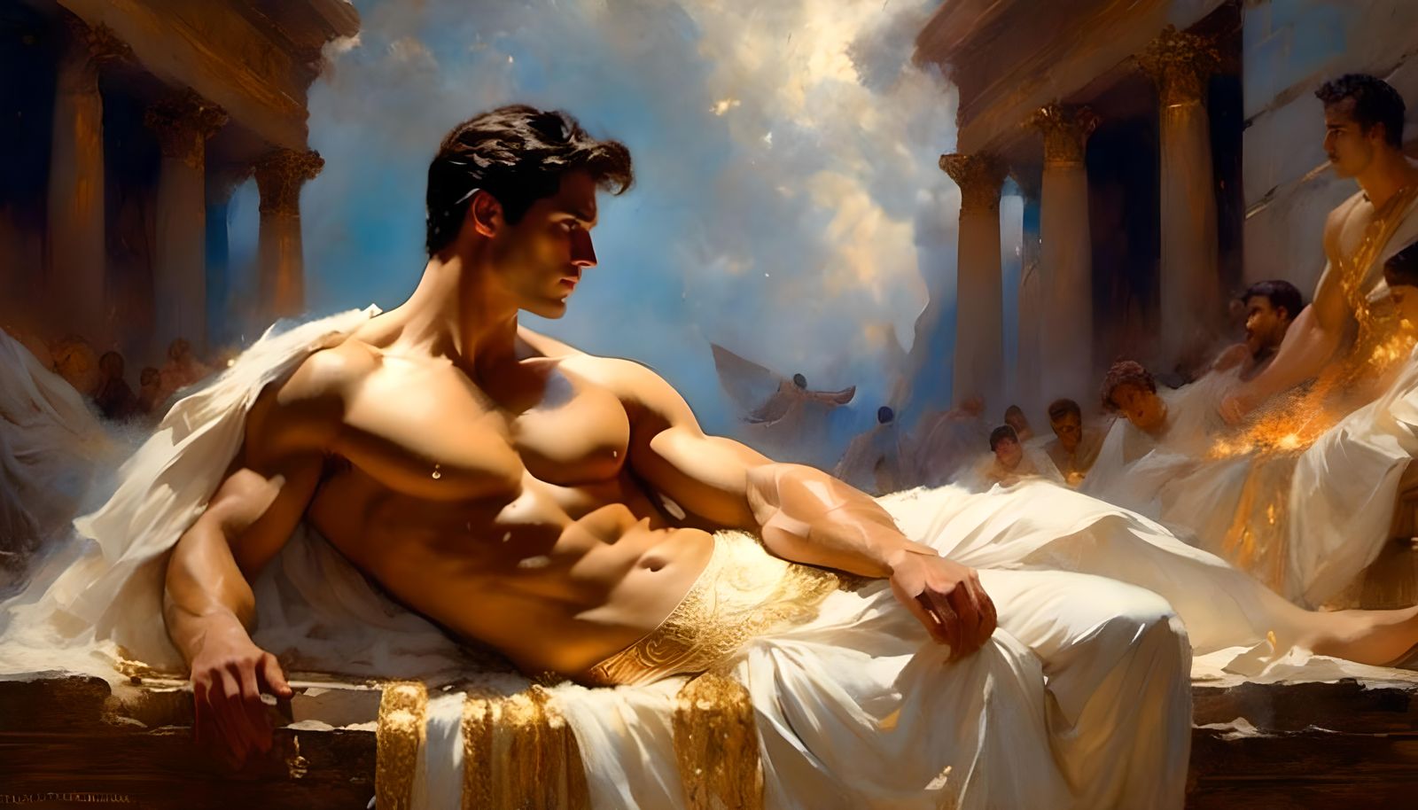 Classical Greek Scene in Edwardian Pastel Style