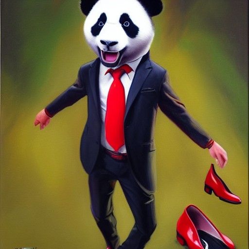 Panda Gaming in Fortnite, Oil Painting Style