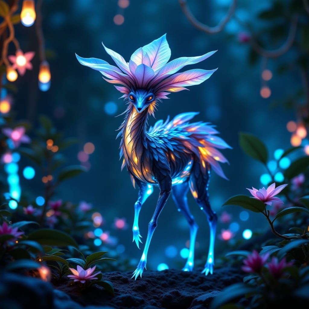 Cyberpunk Leaf-Like Stalker in Phosphorescent Forest