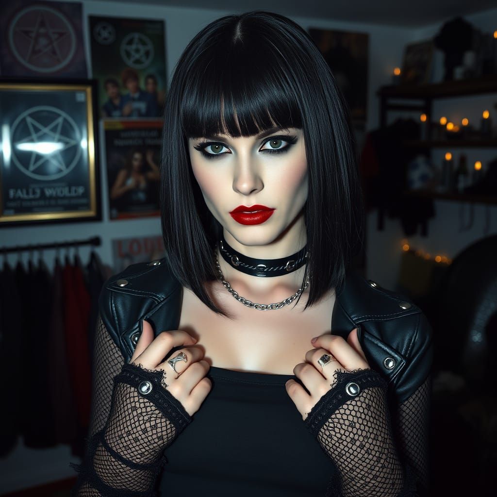 Mature Goth Woman with Mysterious Aura in Cinematic Style
