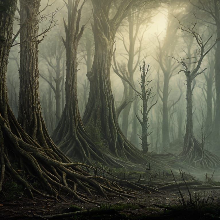 Post-Apocalyptic Gloomy Woodland Landscape
