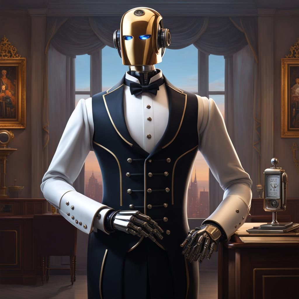 Robot Butler Portrait in Sci-Fi Style