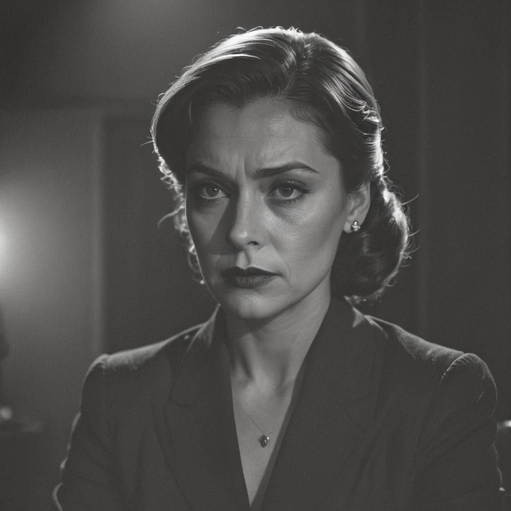 Guilty Woman in Film Noir Style, Close-Up Portrait