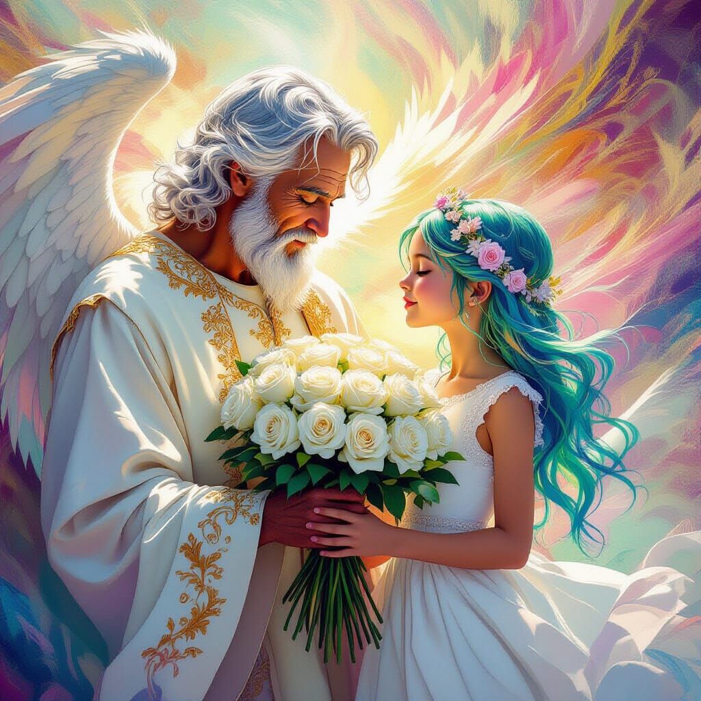 Angelic Encounter in Kaleidoscopic Colors, a Digital Art Pie...