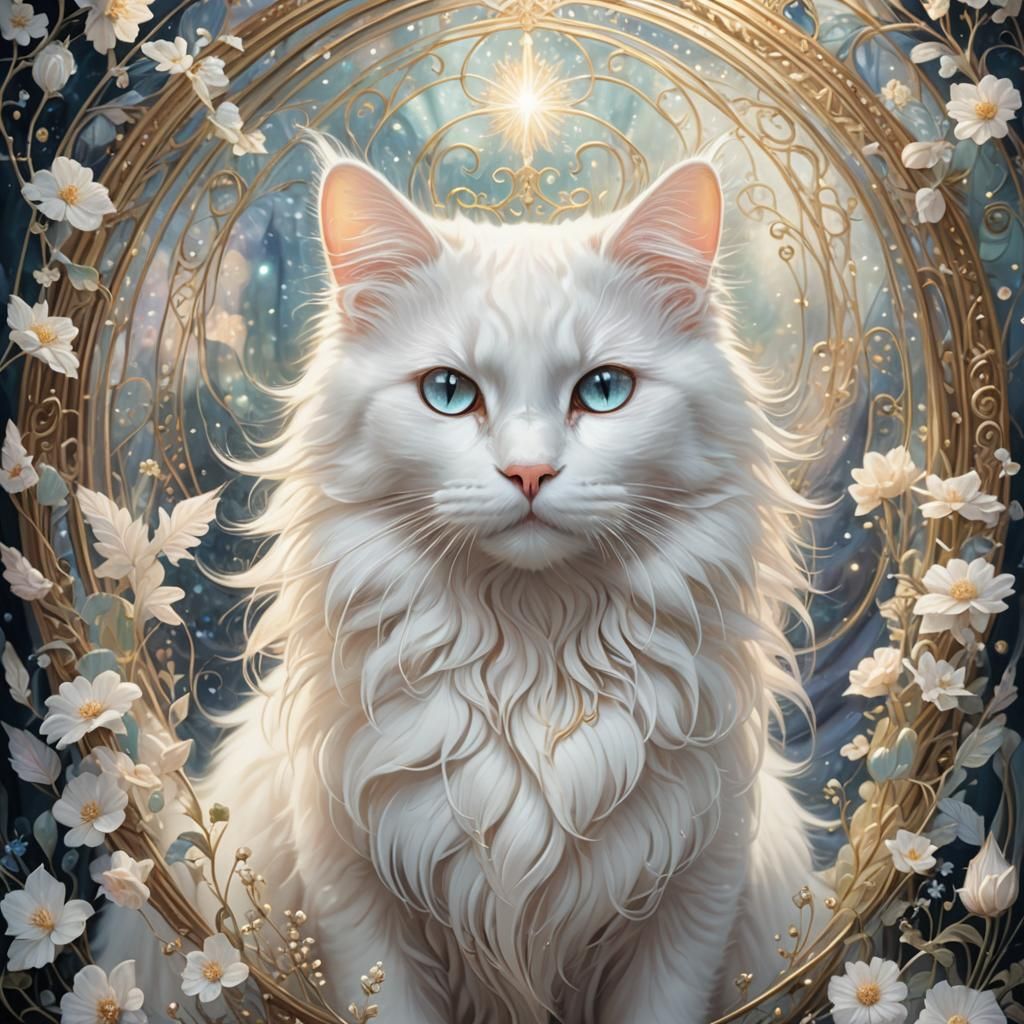 Ethereal White Cat in Fairycore Fantasy Art