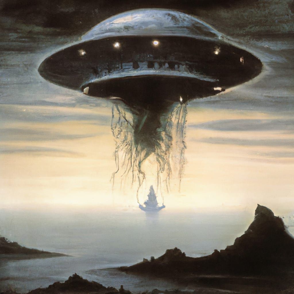 Terrifying Giant UFO Over Ship, Cosmic Horror Art