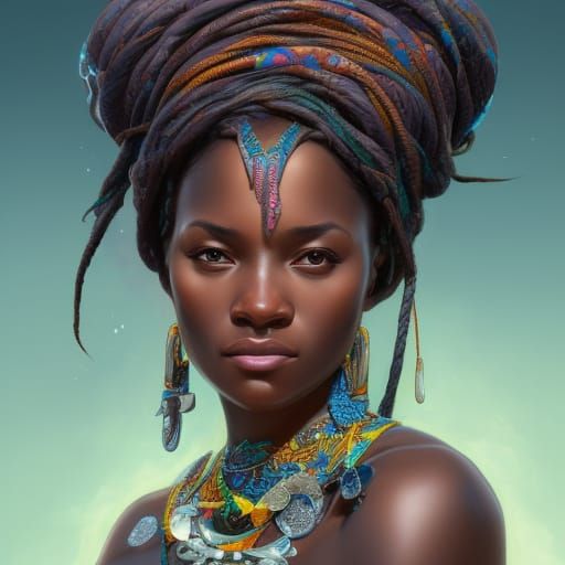 African Goddess Portrait in Hyperdetailed Digital Art