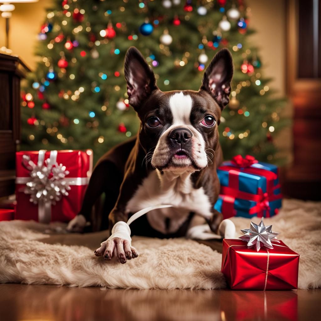 Boston Terrier Christmas Mayhem: Sinister Fantasy Art