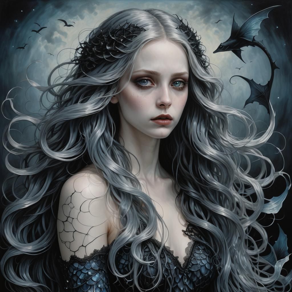 Gothic Hyperrealistic Siren in Sunken Ship Graveyard