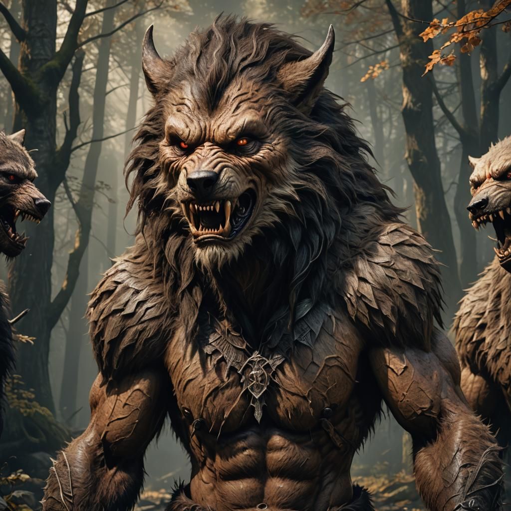 Hyperrealistic Portrait of a Fur-Skinned Werewolf Monster