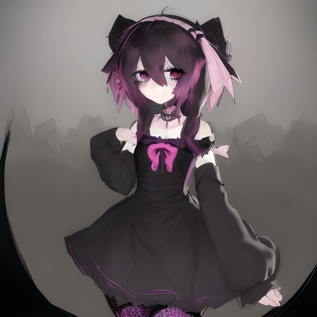 Creepy Cute Gothic Catgirl in Moe Artstyle