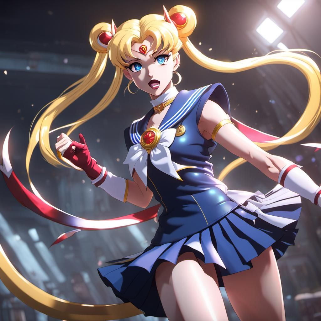 Sailor Moon Battles Monster in Lair: 3D Anime Art