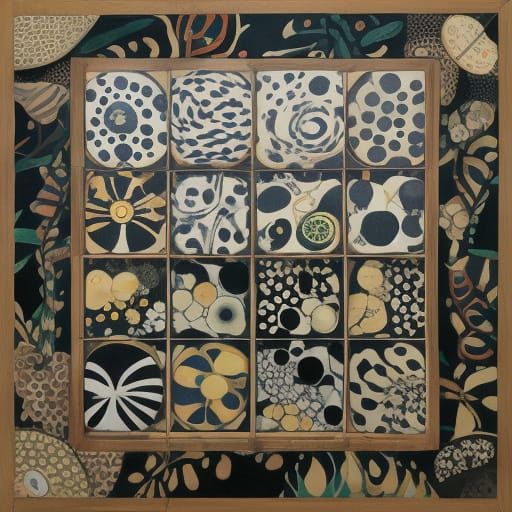 Surrealist Landscape with Polka Dots and Lush Foliage