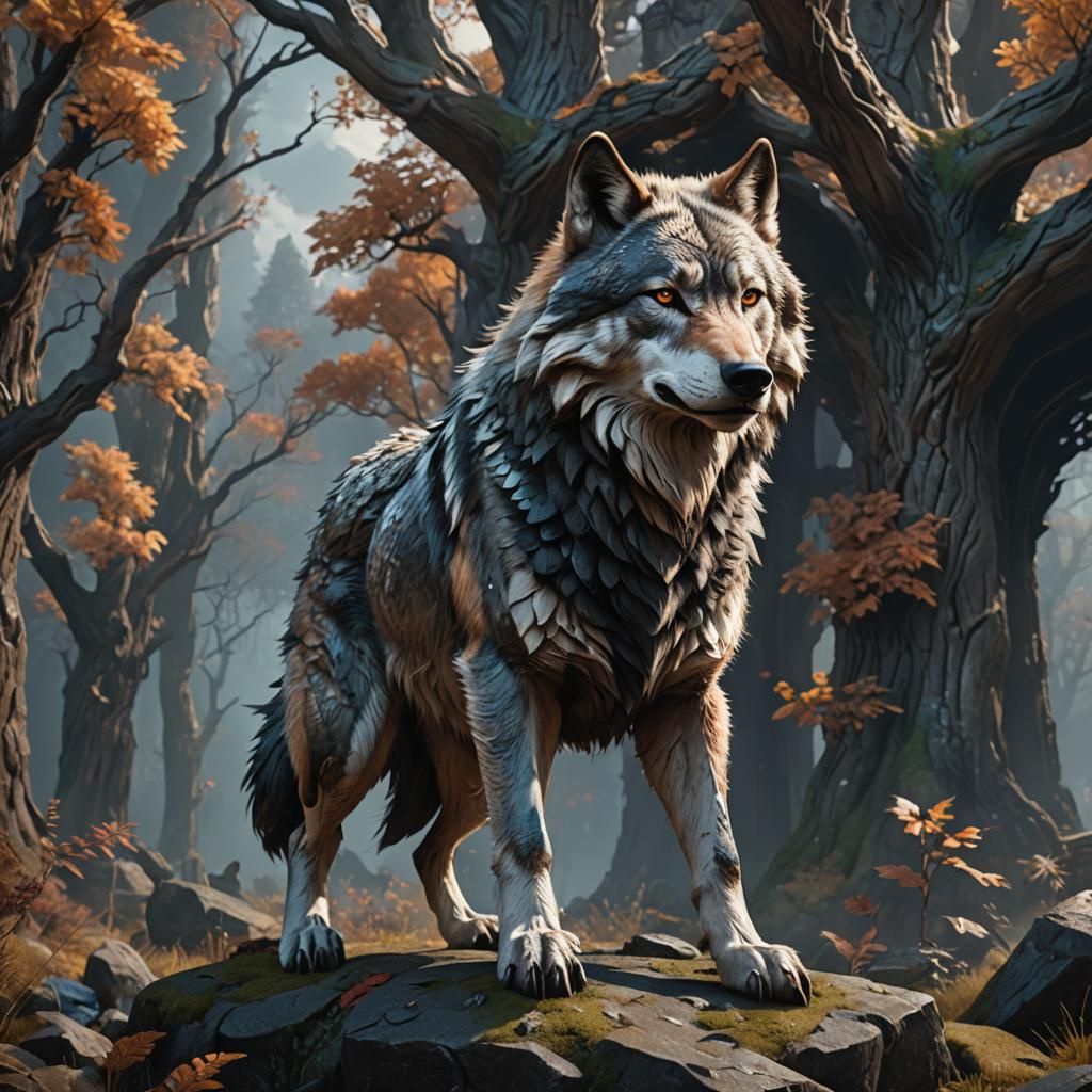 Anthropomorphic Wolf: Detailed Fantasy Concept Art