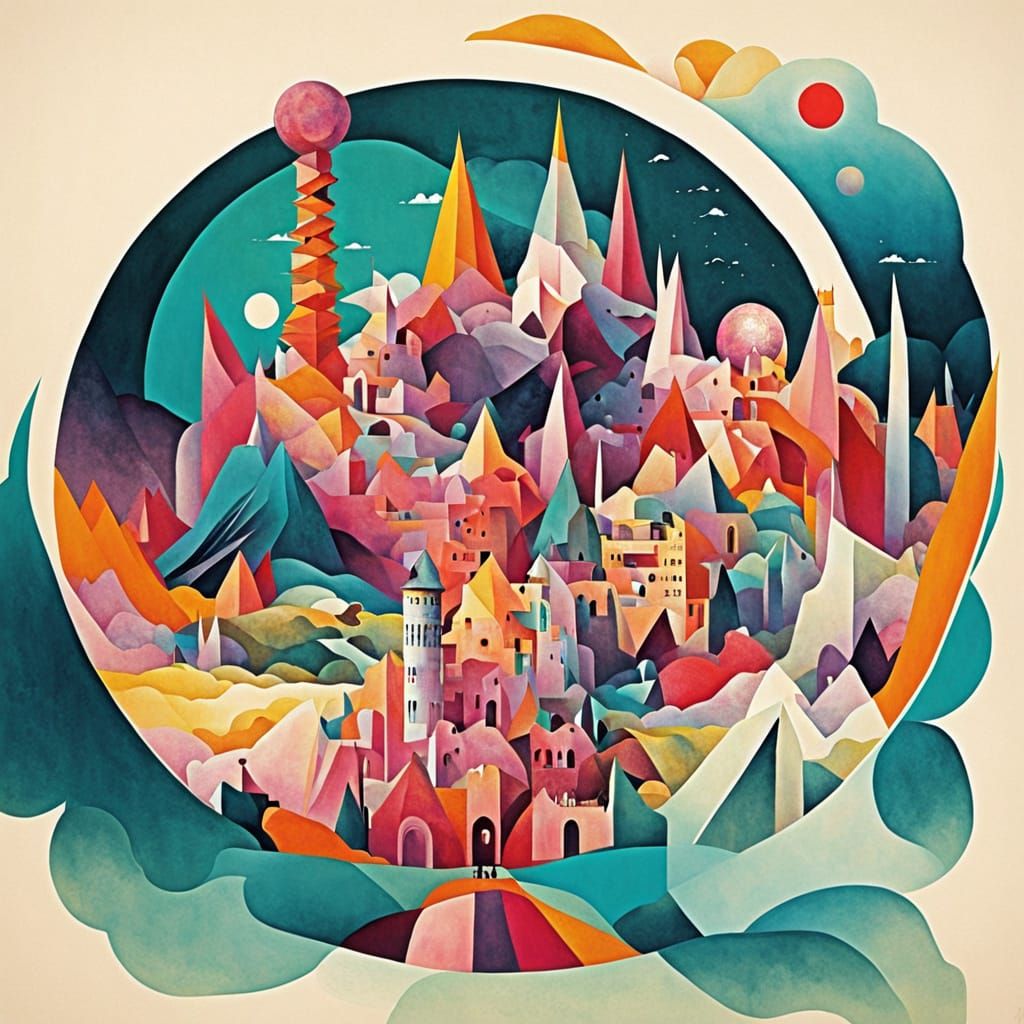 Surreal Celestial Megastructure in Mixed Media Style