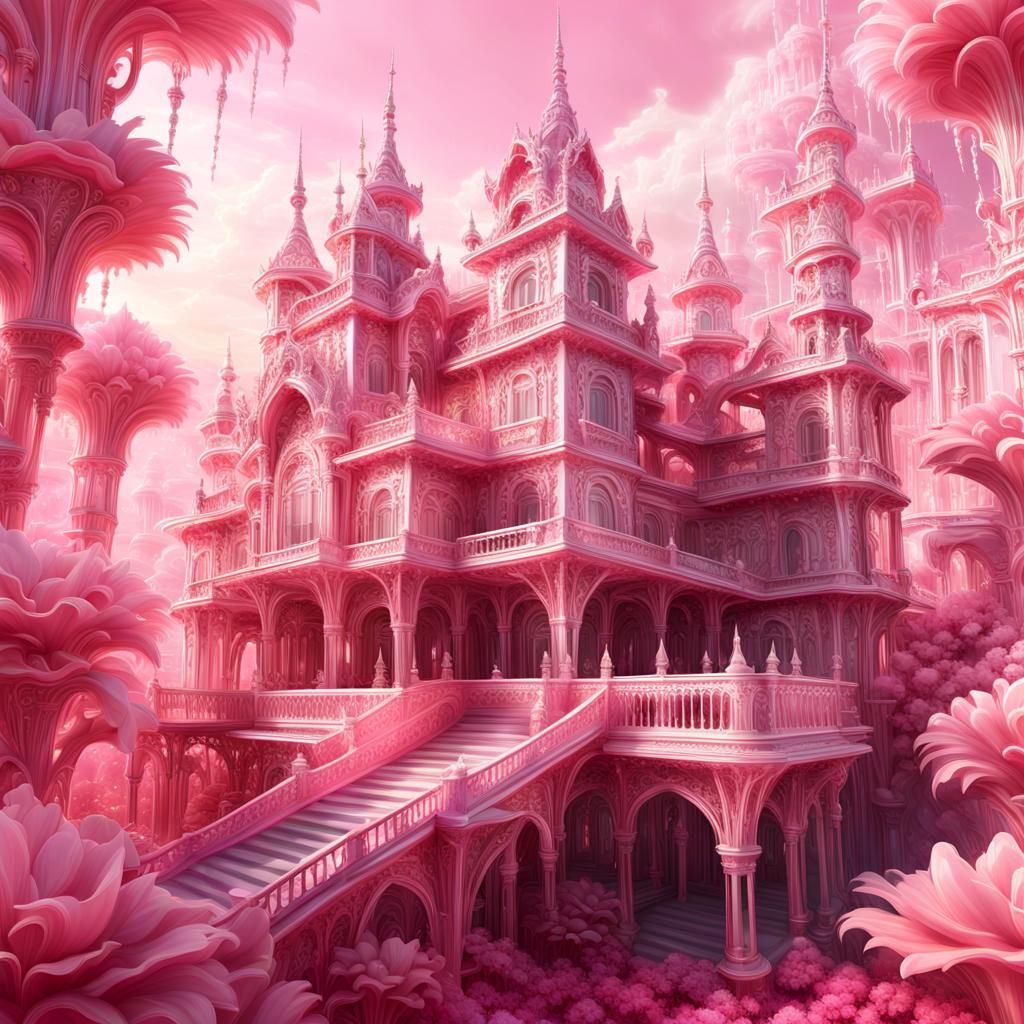 Pink Crystalline Palace in Takashi Murakami Style