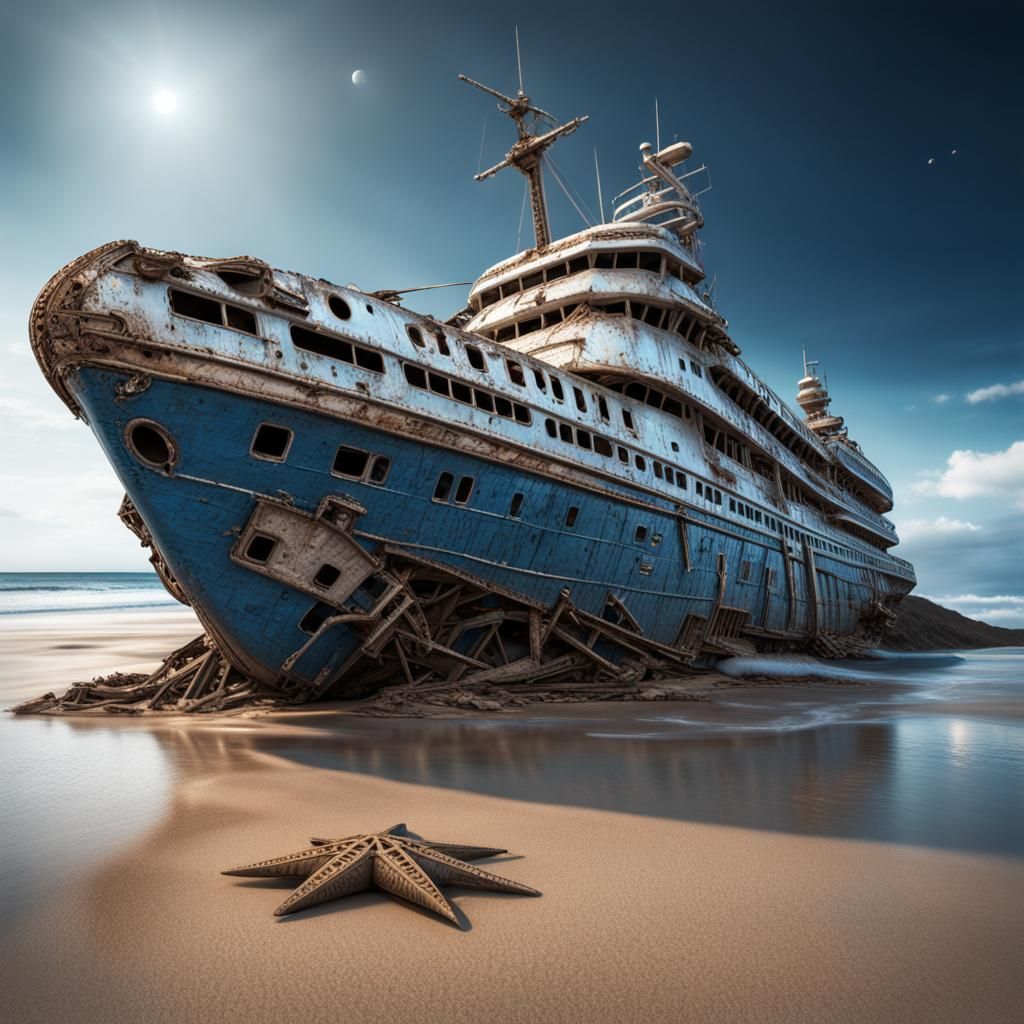 Wrecked Sapphire Star Cruiser in Hyperrealistic Detail