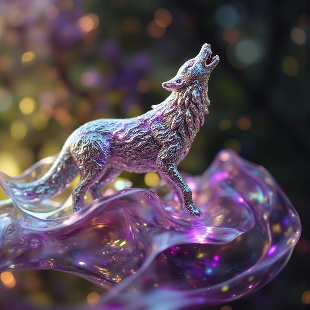 Geometric Wolf Charm Eternally Howling in Prismatic Light
