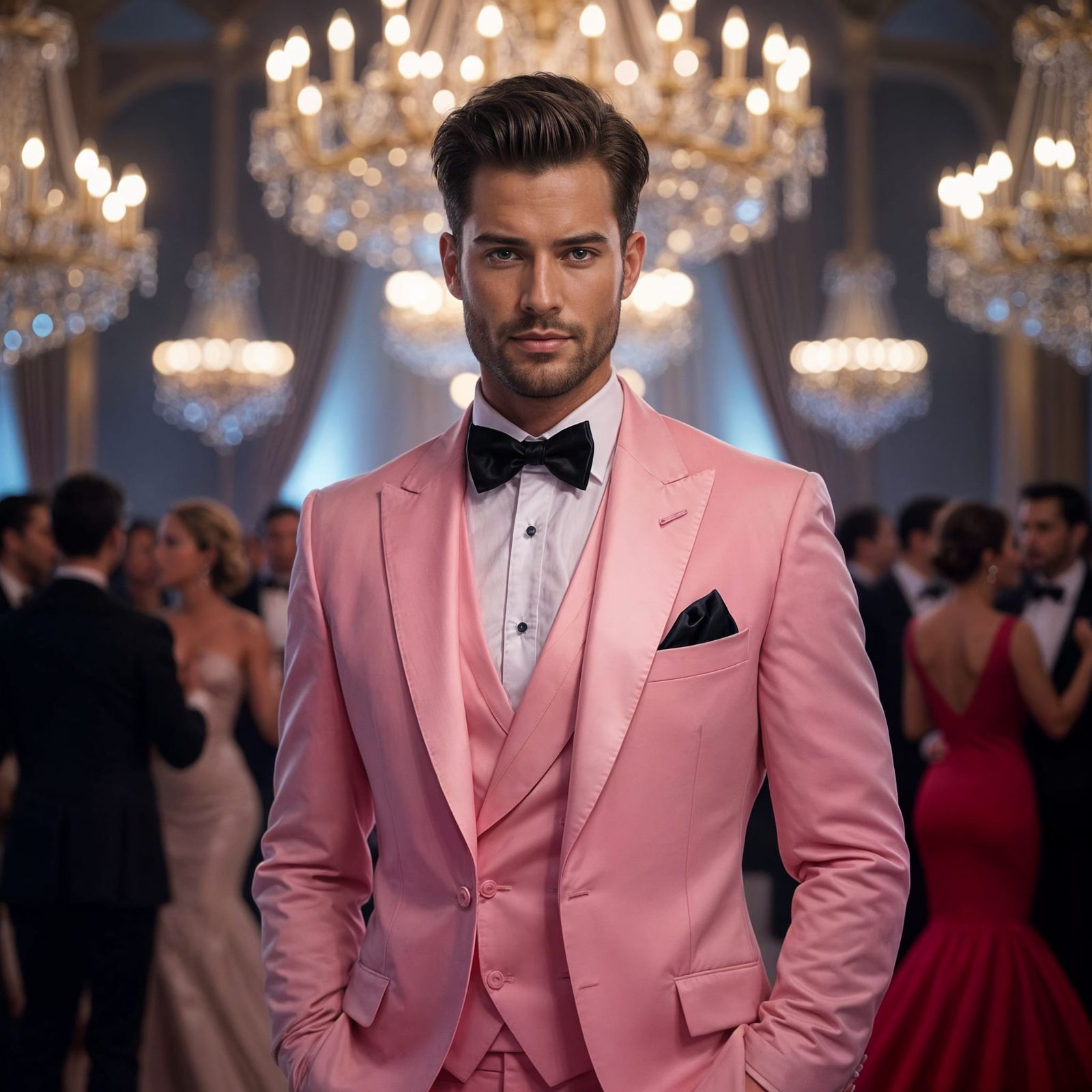 Handsome Man in Pink Tuxedo at Gala