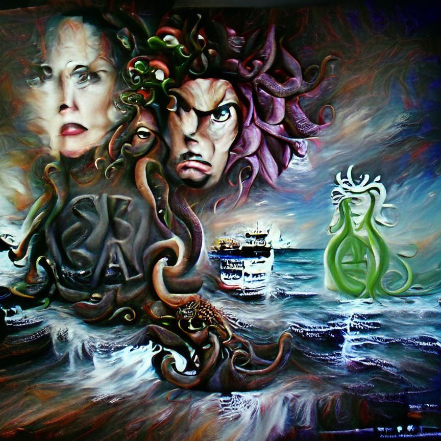 Medusa vs Kraken: Acrylic Art in 8k