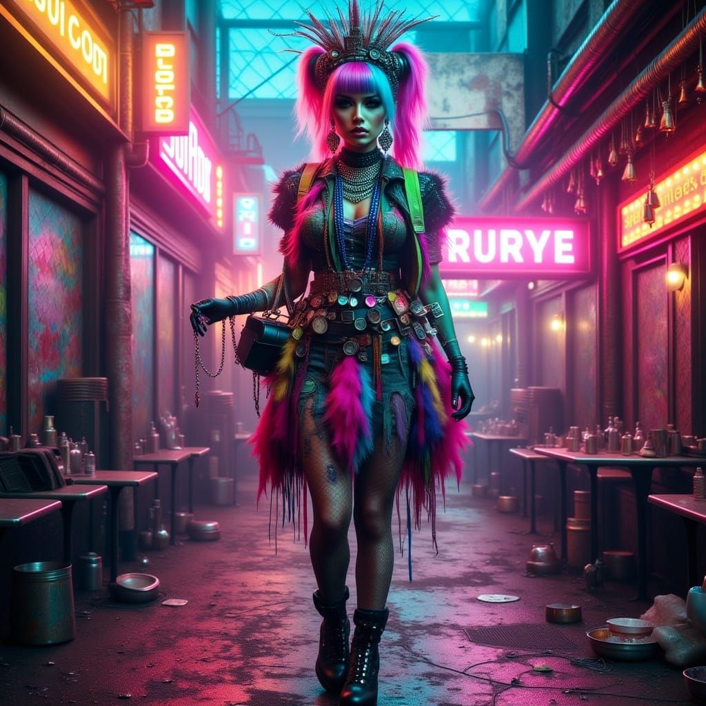 Trashpunk Showgirl on Makeshift Stage