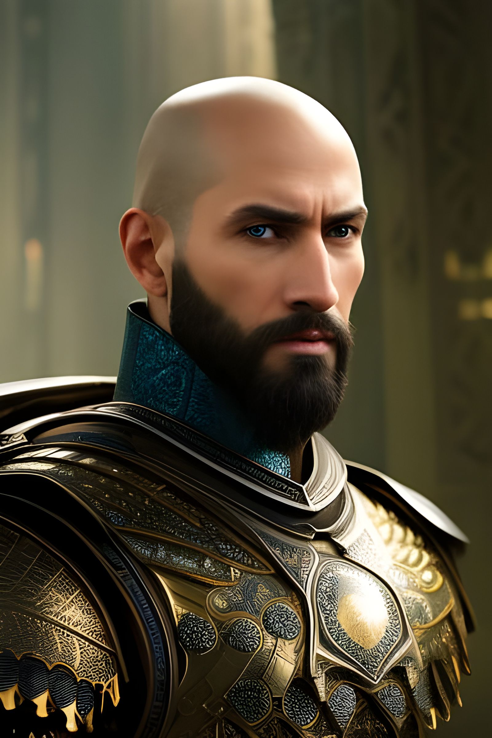 Detailed Portrait of Bald Man in Roman Armor