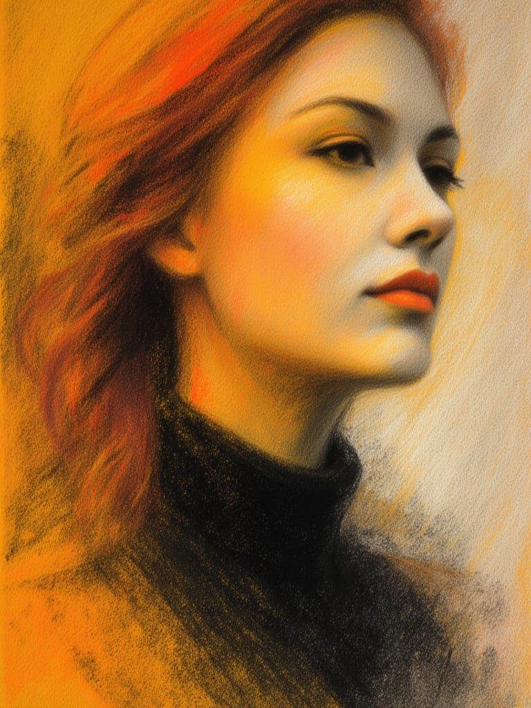 Vibrant Female Portrait in Gouache and Watercolor Style