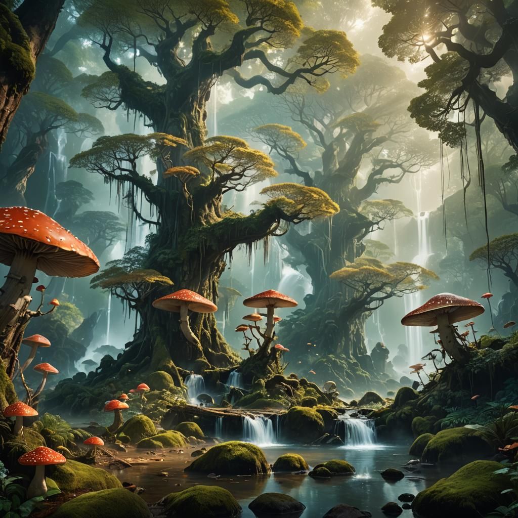 Mystical Forest Landscape in Digital Art Style