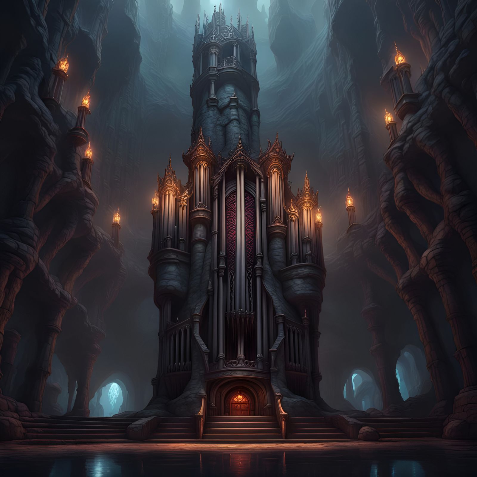 Epic Underground Pipe Organ in Dark Fantasy Style