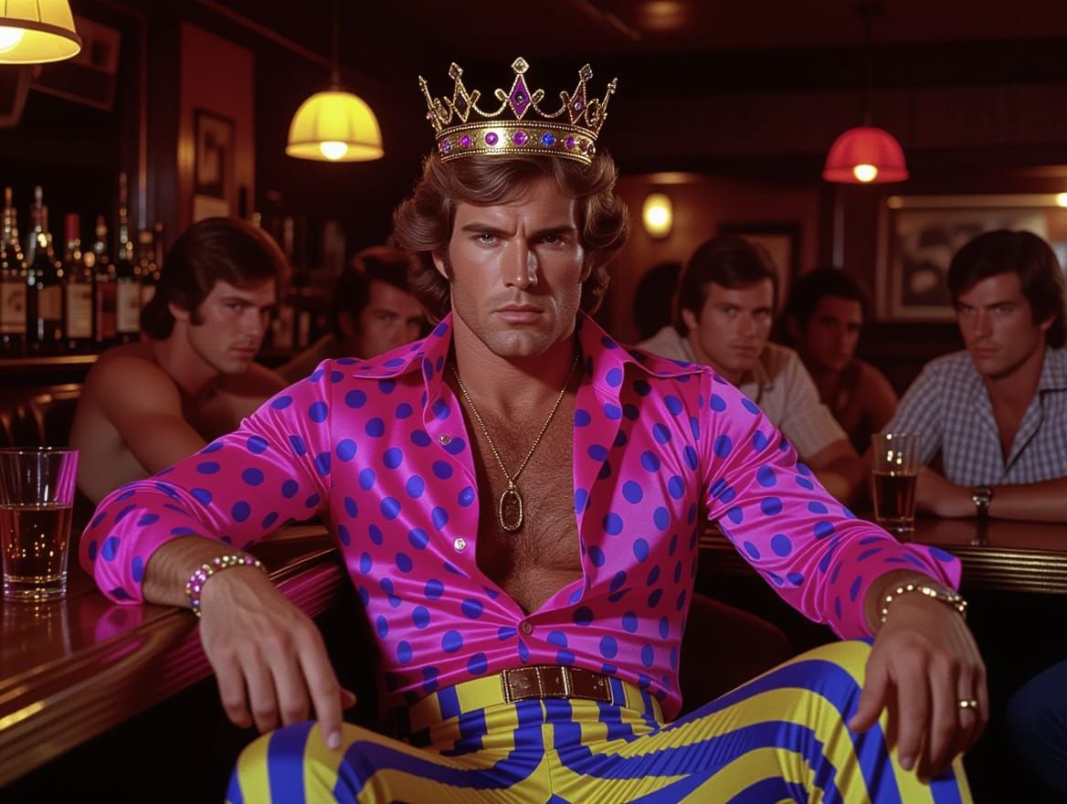 Man in 1970s Outfit with Ethereal Crown