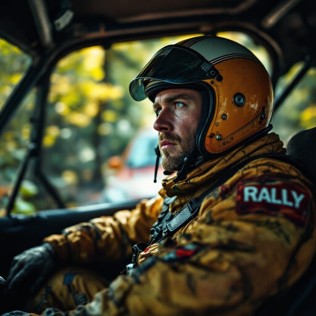 Intense Rally Driver in Vintage 90s Car