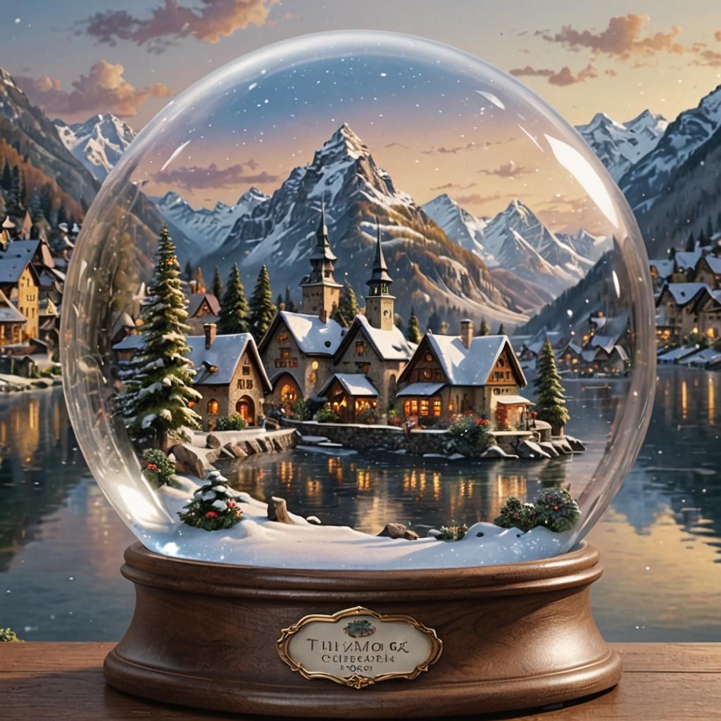 Lake Hallstatt Snowglobe in Kinkade Style